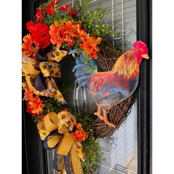 Fall Rooster Wreath, Autumn Wreath, Farmhouse Wreath - Picture 7 of 8
